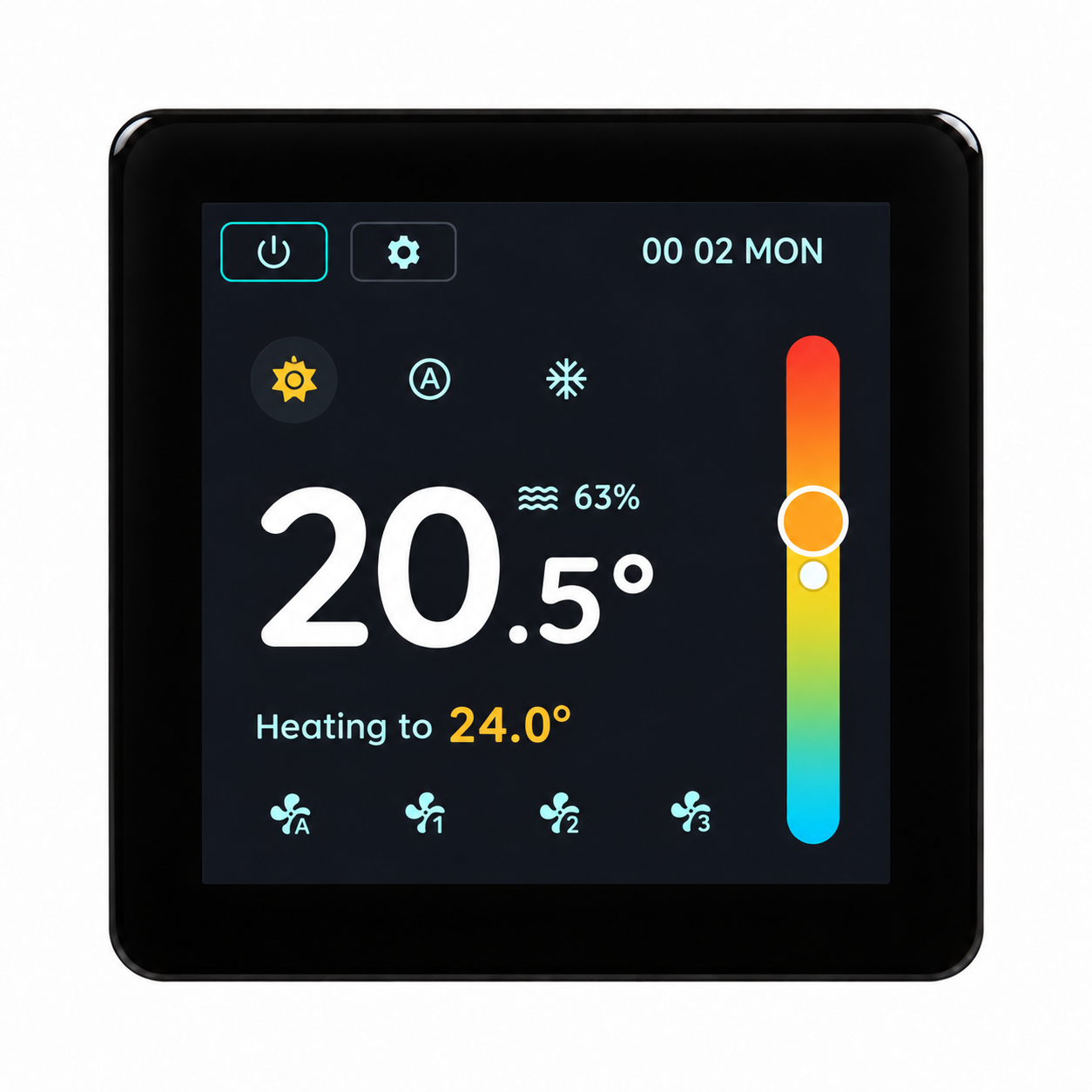 PREORDER - PIERRE Thor - Fan Coil Touch 4” Thermostat (230 VAC, 0-10V Fan Speed, 0-10V Valve)